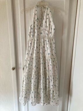 Cotton On White Floral Halter Maxi Dress with Blue Green Floral Print